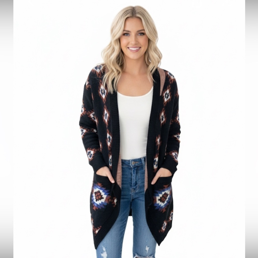 Forever 21 Aztec boho knit sweater cardigan size medium